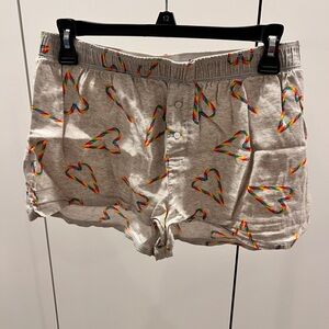 PINK Victoria's Secret Cream Shorts with Rainbow Hearts